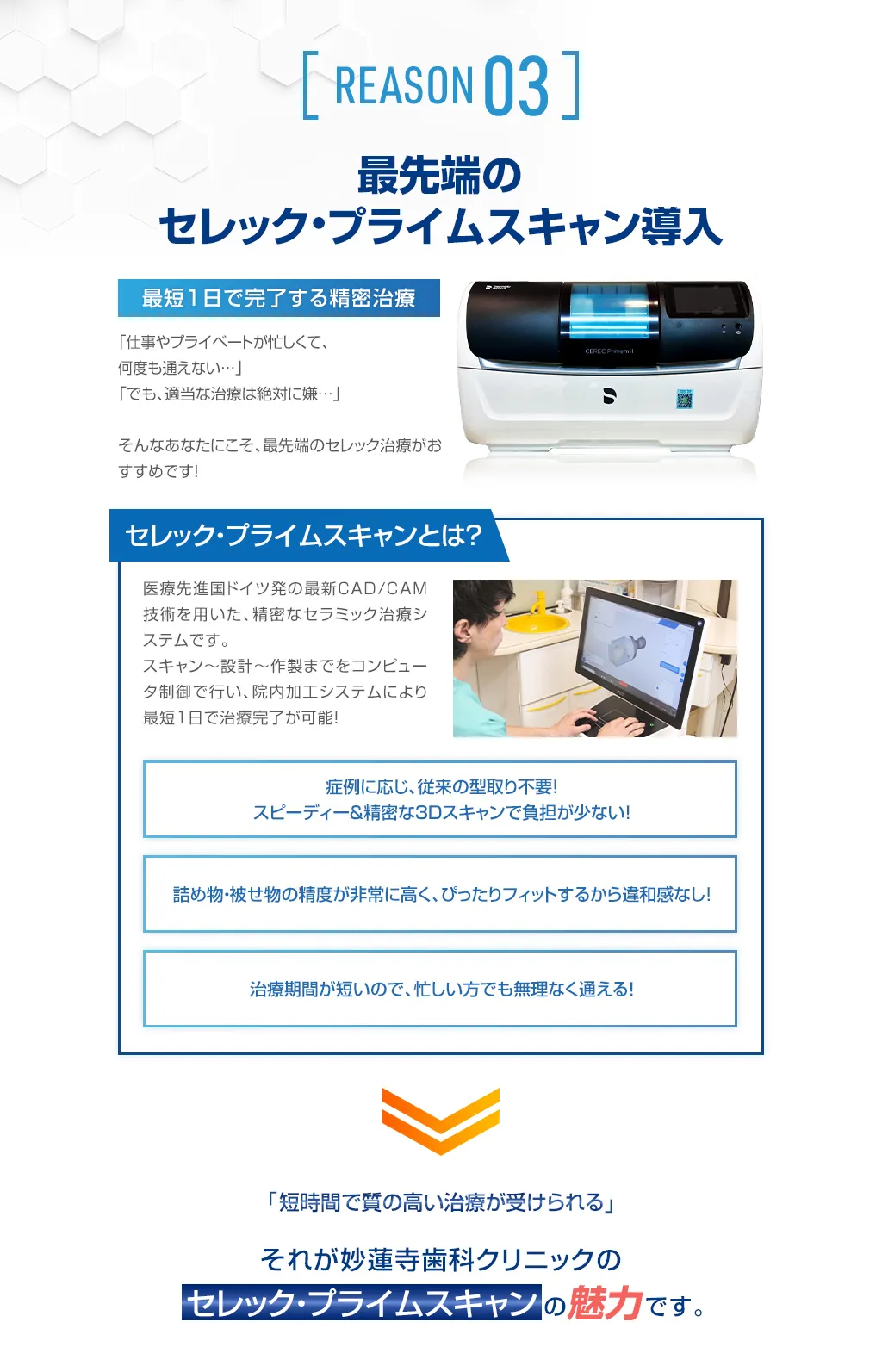 最先端のセレック・プライムスキャン導入｜最短1日で完了する精密治療